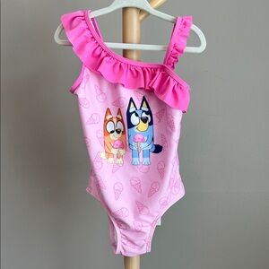 ⭐️⭐️ PICK 5 / $20 Bluey Toddler Girl Pink One-Shoulder Ruffle Swimsuit 4T